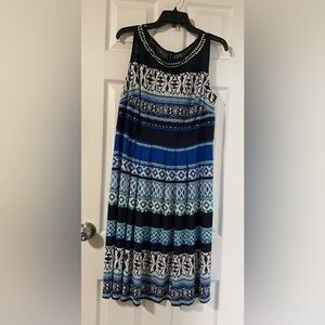 Laura Blue Print Sleeveless Dress Size 14 W